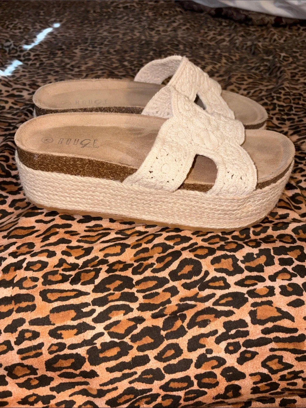Crochet Platform Slide Sandals in Cream- Comfortable Slip-Ons